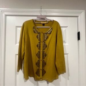 St John Size Est L Mustard Wool, Silk, Cashmere Button Down Round Neck Top